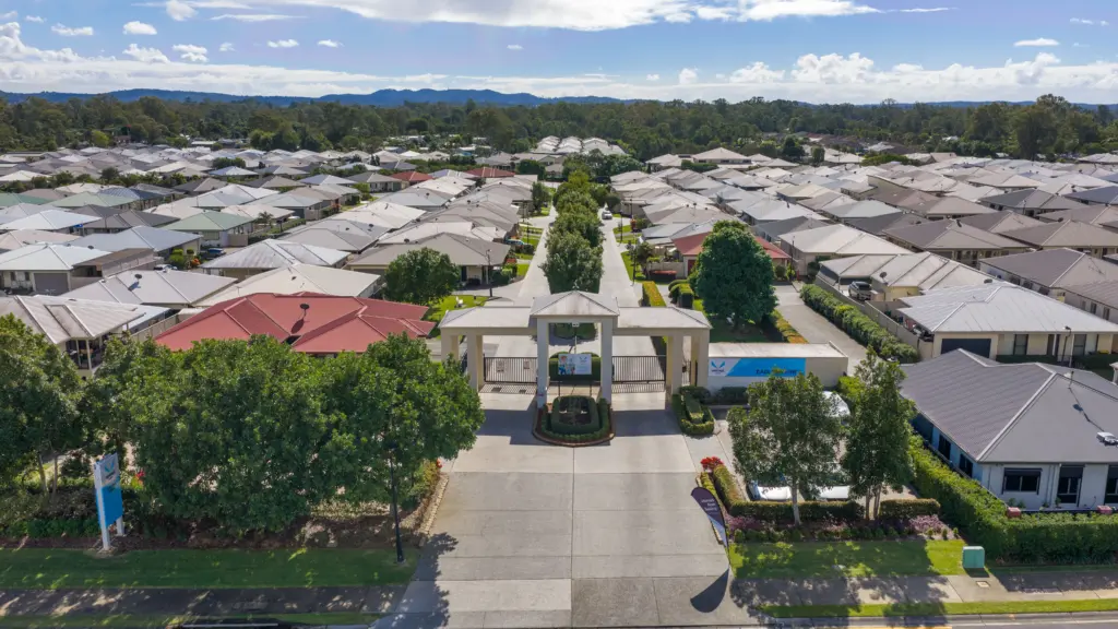 Aerial view of gated suburban housing estate