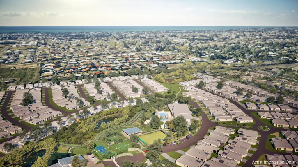 Aerial view of coastal suburban housing estate